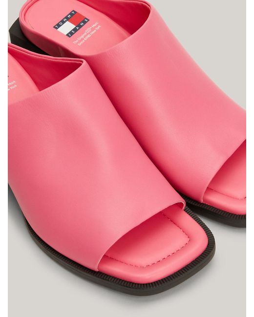 Tommy Hilfiger Pink Leather Block Heel Mules