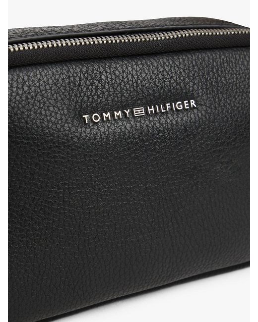 Tommy Hilfiger Black Premium Leather Logo Camera Bag for men
