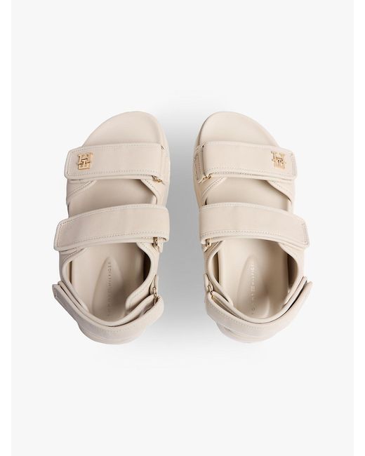 Tommy Hilfiger Natural Leather Th Monogram Platform Sandals