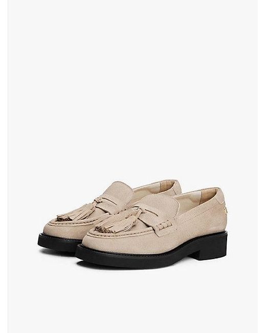 Tommy Hilfiger Suède Loafer Met Vierkante Neus En Kwastjes in het White