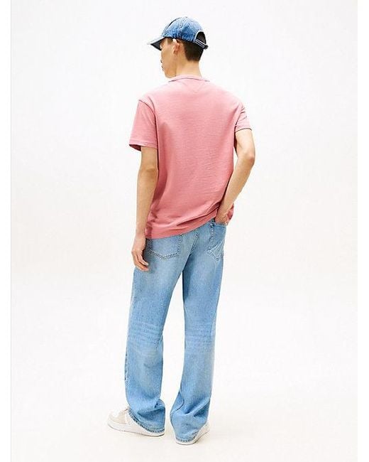 Tommy Hilfiger T-Shirt Met Ronde Hals En Tommy-Badge in het Pink voor heren