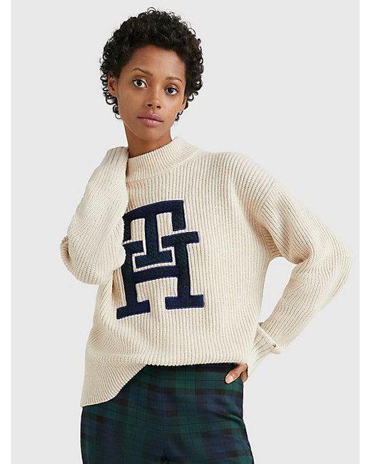 Tommy Hilfiger Relaxed Fit Trui Met Th-monogram in het Natural