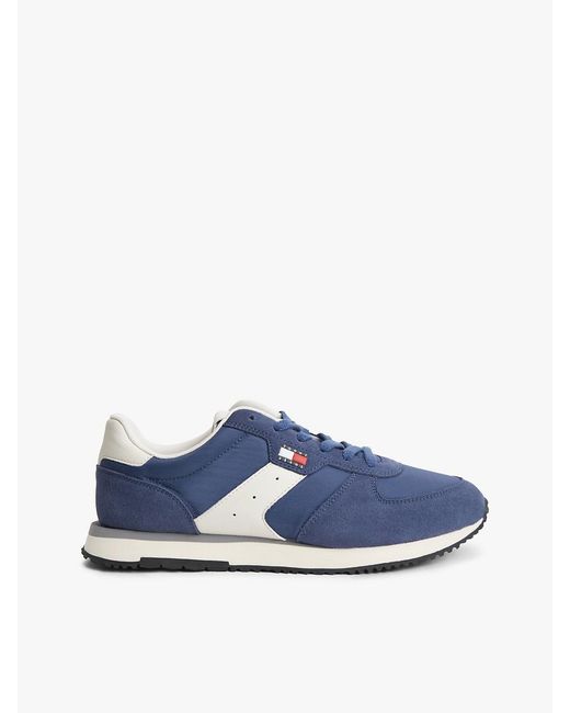 Tommy Hilfiger Blue Suede Mixed Texture Trainers for men