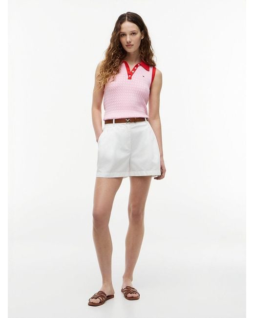 Tommy Hilfiger Red Cable Knit Slim Sleeveless Polo Jumper