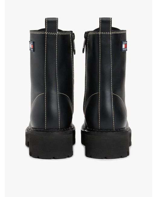Bottes Mi-Mollet En Cuir À Lacets Crantées Tommy Hilfiger en coloris Black