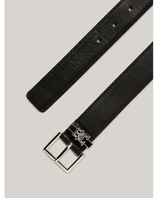 Cinturón de piel con monograma TH Tommy Hilfiger de color Black