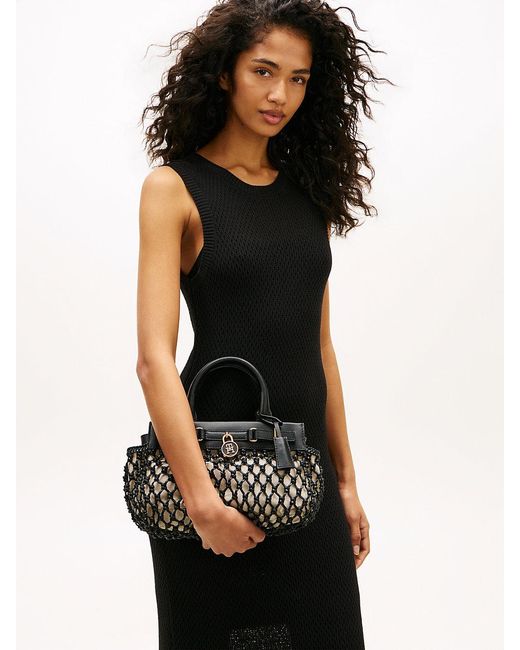 Tommy Hilfiger Black The American Icon Macrame Tote Bag