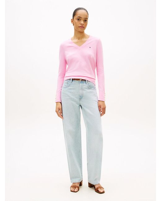 Pull À Col En V En Jersey Tommy Hilfiger en coloris Pink