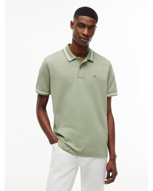 Tommy Hilfiger Green Tommy Flag Regular Fit Tipped Polo Shirt for men