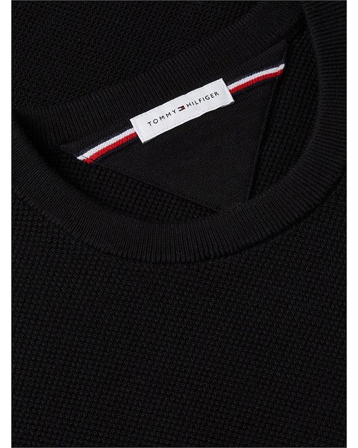 Tommy Hilfiger Black Textured Knit Crew Neck Jumper for men