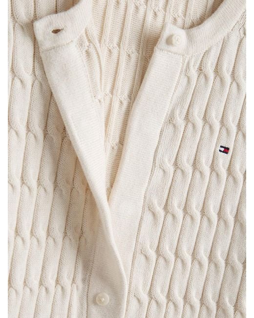 Tommy Hilfiger White Adaptive Cable Knit Short Sleeve Cardigan