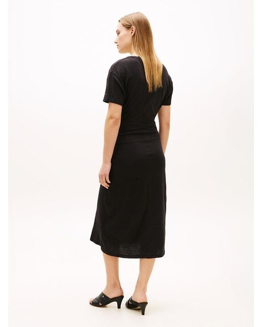 Tommy Hilfiger Black Textured Knot Relaxed Midi T-Shirt Dress