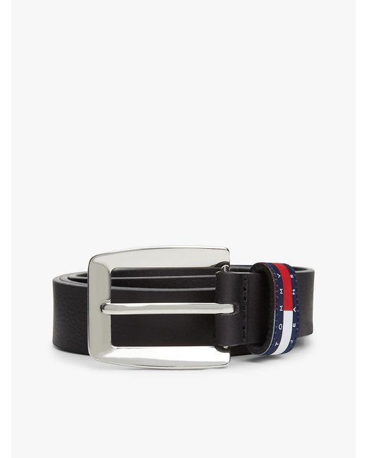 Tommy Hilfiger White Tommy Flag Square Buckle Leather Belt