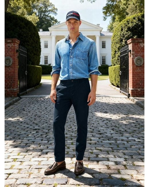 Tommy Hilfiger Blue Harlem Tapered Leg Twill Chinos for men