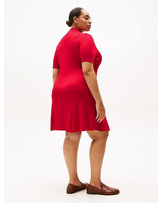 Tommy Hilfiger Curve Geribde Mini-Polojurk in het Red