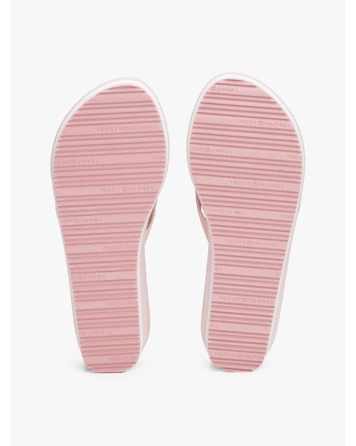 Tommy Hilfiger Pink Stripe Logo Webbing Wedge Flip-flops
