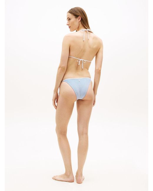 Tommy Hilfiger Blue Seersucker Logo Embroidery Triangle Bikini Top