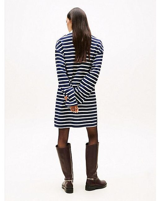 Tommy Hilfiger Blue Relaxed Fit Mini-Rugby-Kleid Mit Knöpfen