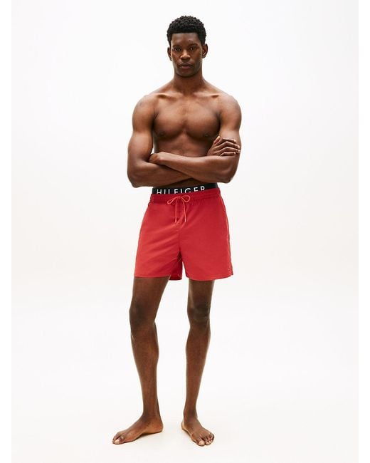 Tommy Hilfiger Red Double Waistband Mid Length Swim Shorts for men