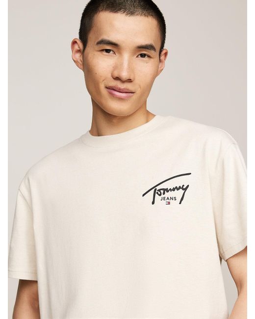 T-shirt à col ras-du-cou et logo signature Tommy Hilfiger pour homme en coloris Natural