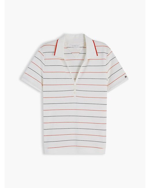 Tommy Hilfiger White Regular Fit Pique Henley Polo Shirt