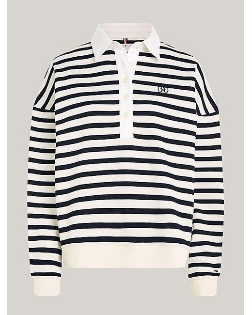 Tommy Hilfiger Blue Gestreiftes Relaxed Fit Rugby-Poloshirt