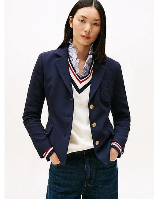 Tommy Hilfiger Slim Fit Blazer Met Geborduurd Th-Embleem in het Blue