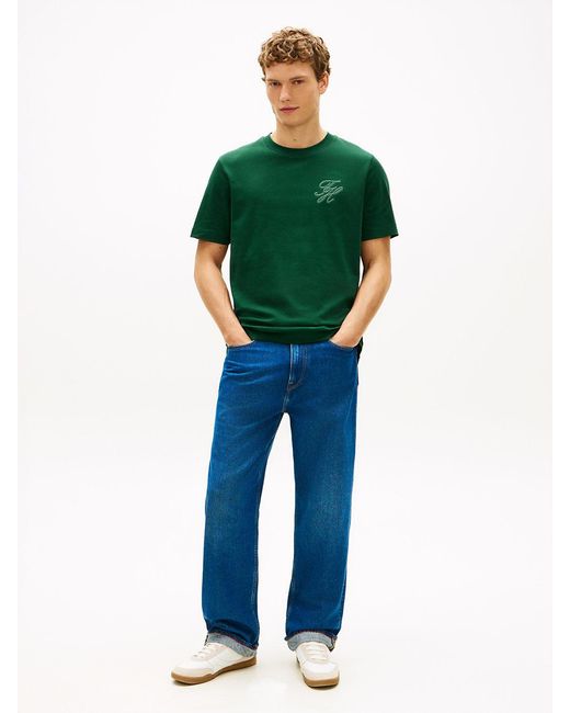 Tommy Hilfiger Green Tonal Logo Embroidery Crew Neck T-Shirt for men