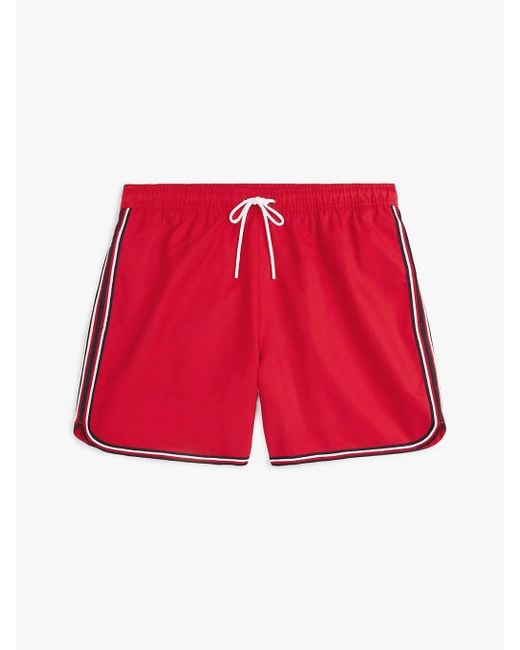 Costume Boxer Global Stripe Media Lunghezza di Tommy Hilfiger in Red da Uomo