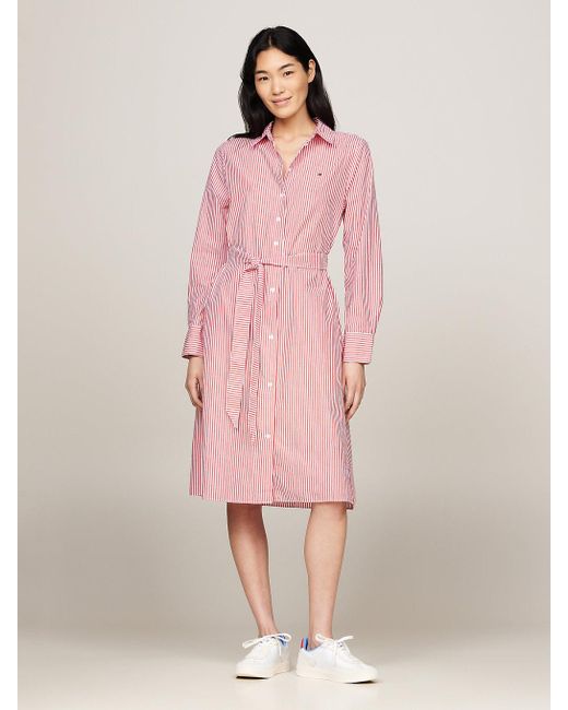 Tommy Hilfiger Pink Essential Stripe Knee Length Shirt Dress