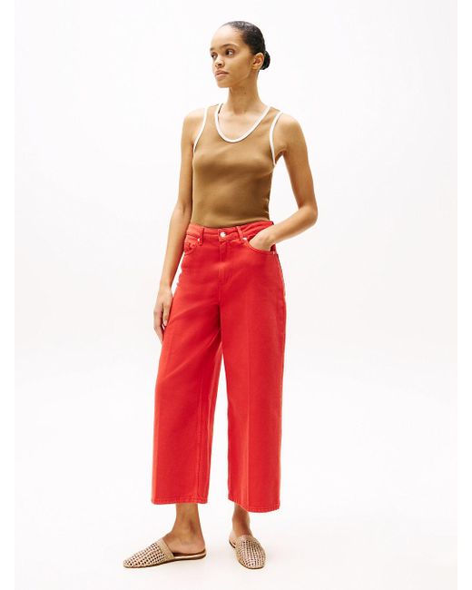 Tommy Hilfiger Red High Rise Wide Leg Ankle Jeans