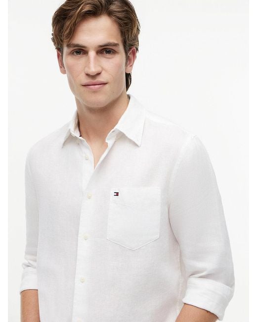 Tommy Hilfiger White Regular Fit Washed Pure Linen Shirt for men