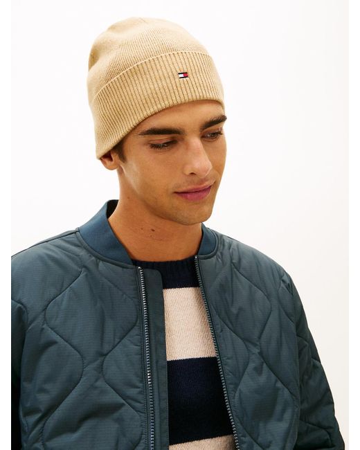Tommy Hilfiger Natural Th Flag Lightweight Beanie With Cashmere for men