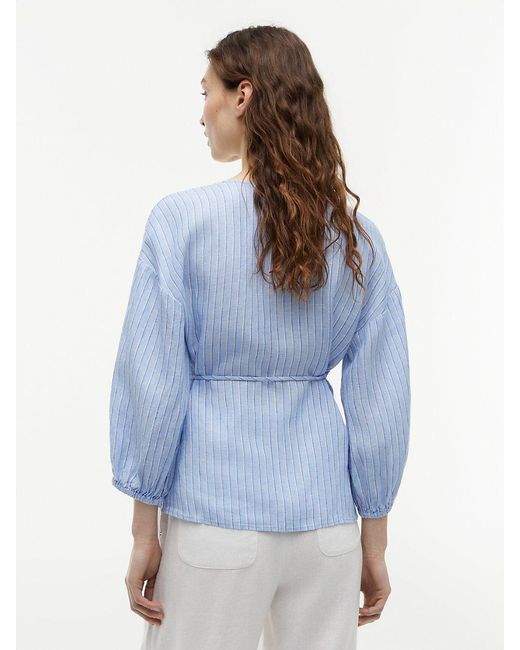 Tommy Hilfiger Blue Relaxed Fit Pure Linen Wrap Blouse