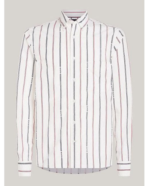 Tommy Hilfiger Regular Overhemd Met Hilfiger Monotype-streep in het White voor heren
