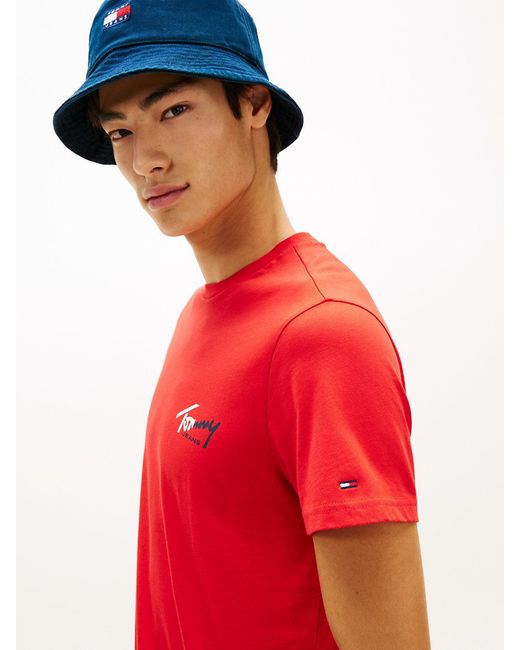 Tommy Hilfiger Red Signature Logo Slim Jersey T-Shirt for men