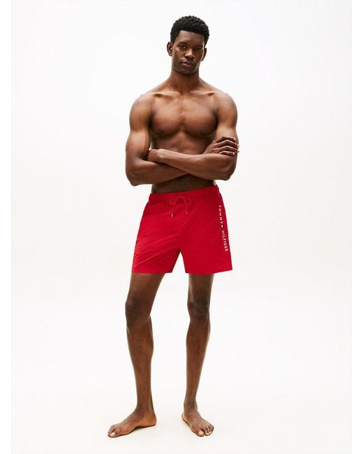 Tommy Hilfiger Red Original Logo Mid Length Swim Shorts for men