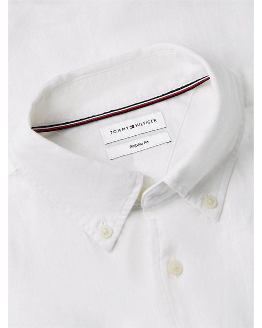 Tommy Hilfiger White Regular Fit Washed Pure Linen Shirt for men