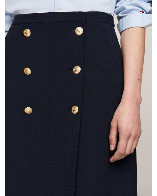 Tommy Hilfiger Blue Embossed Button Twill Midi Skirt