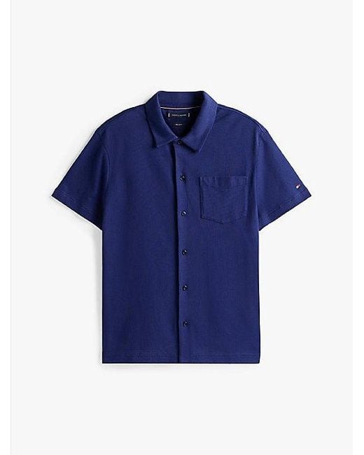 Tommy Hilfiger Regular Opengebreid Overhemd Met Korte Mouwen in het Blue voor heren
