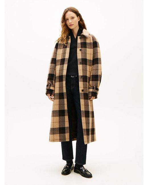 Tommy Hilfiger Multicolor Check Wool Blend Oversized Belted Coat