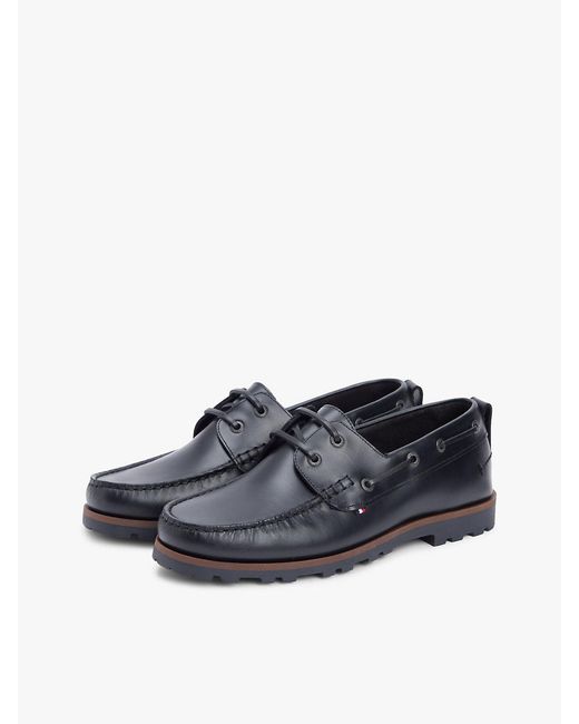 Tommy Hilfiger Blue Leather Cleat Lightweight Boat Shoes for men