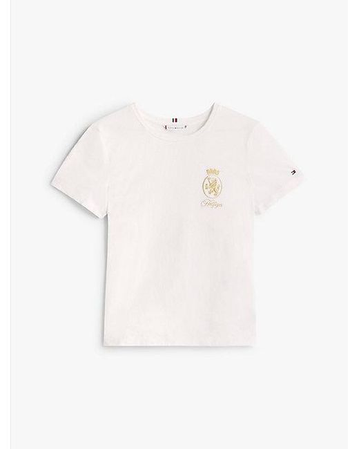 Tommy Hilfiger T-Shirt Met Ronde Hals En Geborduurd Embleem in het White