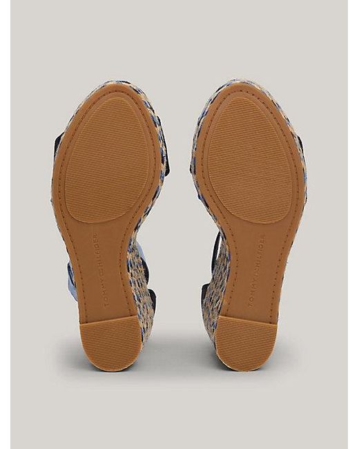 Tommy Hilfiger Blue Satin-Espadrille-Sandale mit hohem Keilabsatz