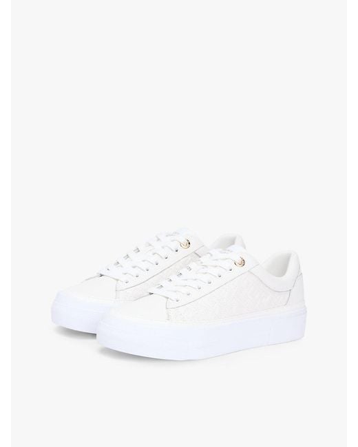 Tommy Hilfiger White Th Monogram Quilted Leather Platform Trainers