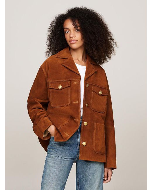 Tommy Hilfiger Brown Suede Utility Water Repellent Relaxed Jacket