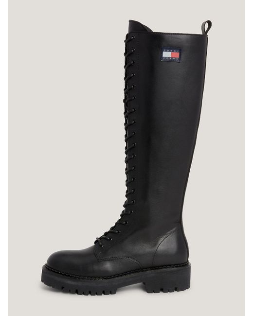 Tommy Hilfiger Black Urban Leather Lace-up Knee-high Boots