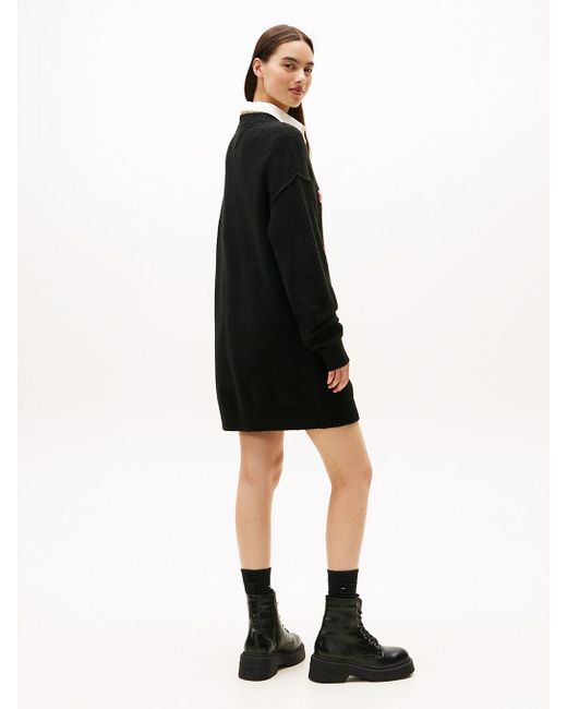 Robe Pull Courte Varsity À Logo En Intarsia Tommy Hilfiger en coloris Black