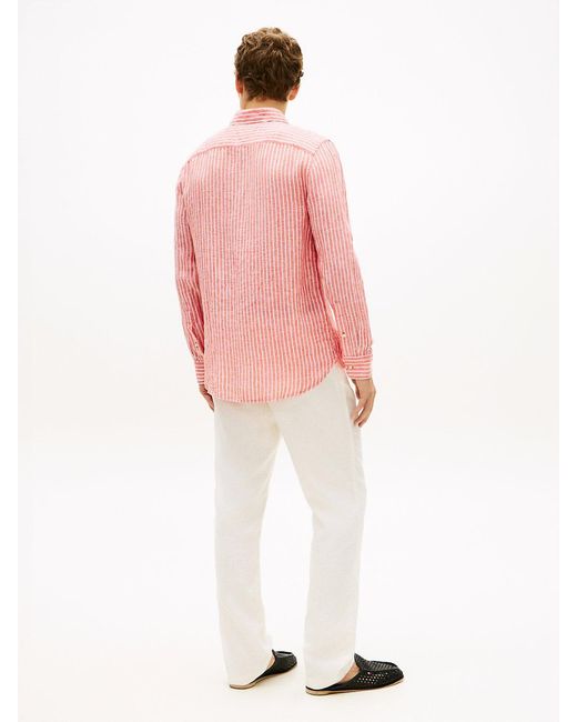 Tommy Hilfiger Pink Regular Fit Bengal Stripe Pure Linen Shirt for men