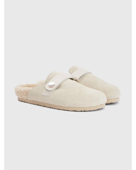 Tommy Hilfiger White Suede Warm Lined Mules